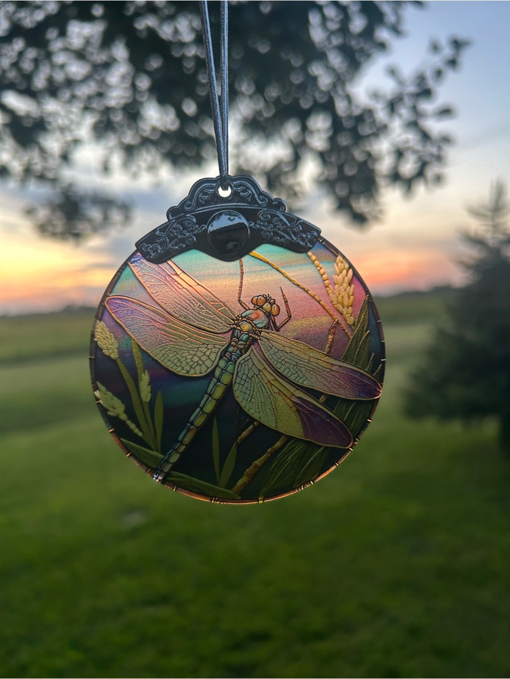 Iridescent Dragonfly Stained Glass suncatcher, ornament. 3 inch double sided